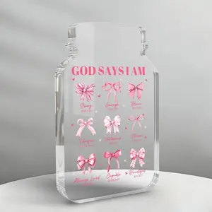 Bow Gifts for Christian, God Says I Am Desktop Decor Sign, Faith Inspirational Quotes, Mason Jar Acrylic Plaque, Appreciation Gifts
