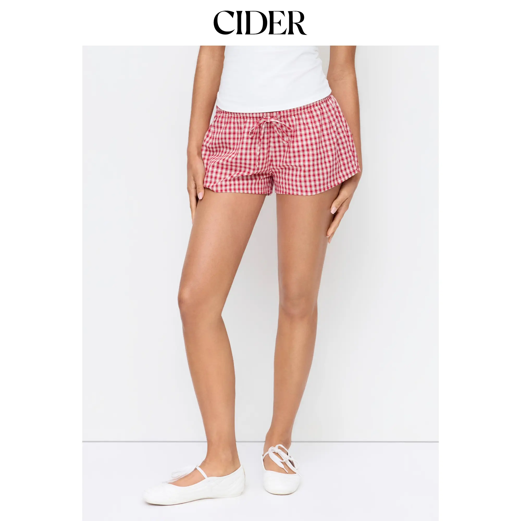 Cider Low Rise Gingham Twist Knot Shorts