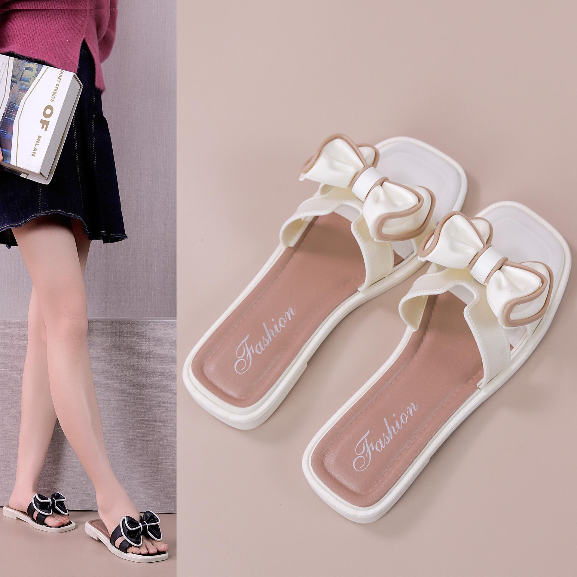 New style women's outdoor slippers with floral design, soft sole, fashionable, non-slip, flat bottom, butterfly square buckle, summer sandals for women