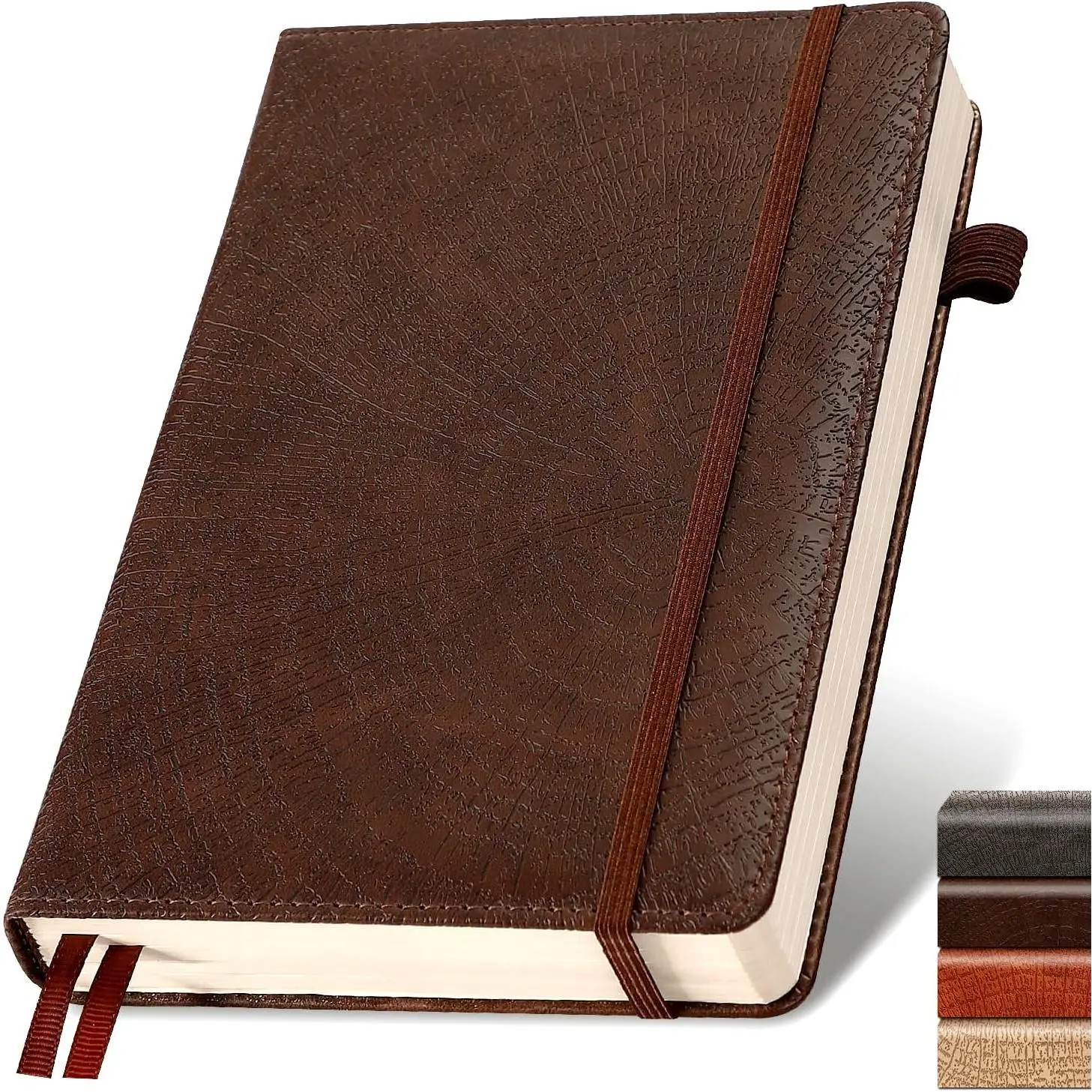 Graph Grid Paper Notebook,256 Pages,A5 Size (5.7'' x 8.3''), Tree Growth Rings Leather Hardcover Journal,100 GSM Thick Paper,for Daily,Work,School,Note Taking(Brown)