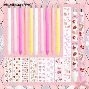 20pcs/ 40pcs Pink Bow Cute UV DTF Pen Wraps And Plastic Pen Set, Cute Strawberry Fruit Bow Elements, Suitable For Weddings, Party Gifts, Office Supplies Valentine'S Day Gifts
