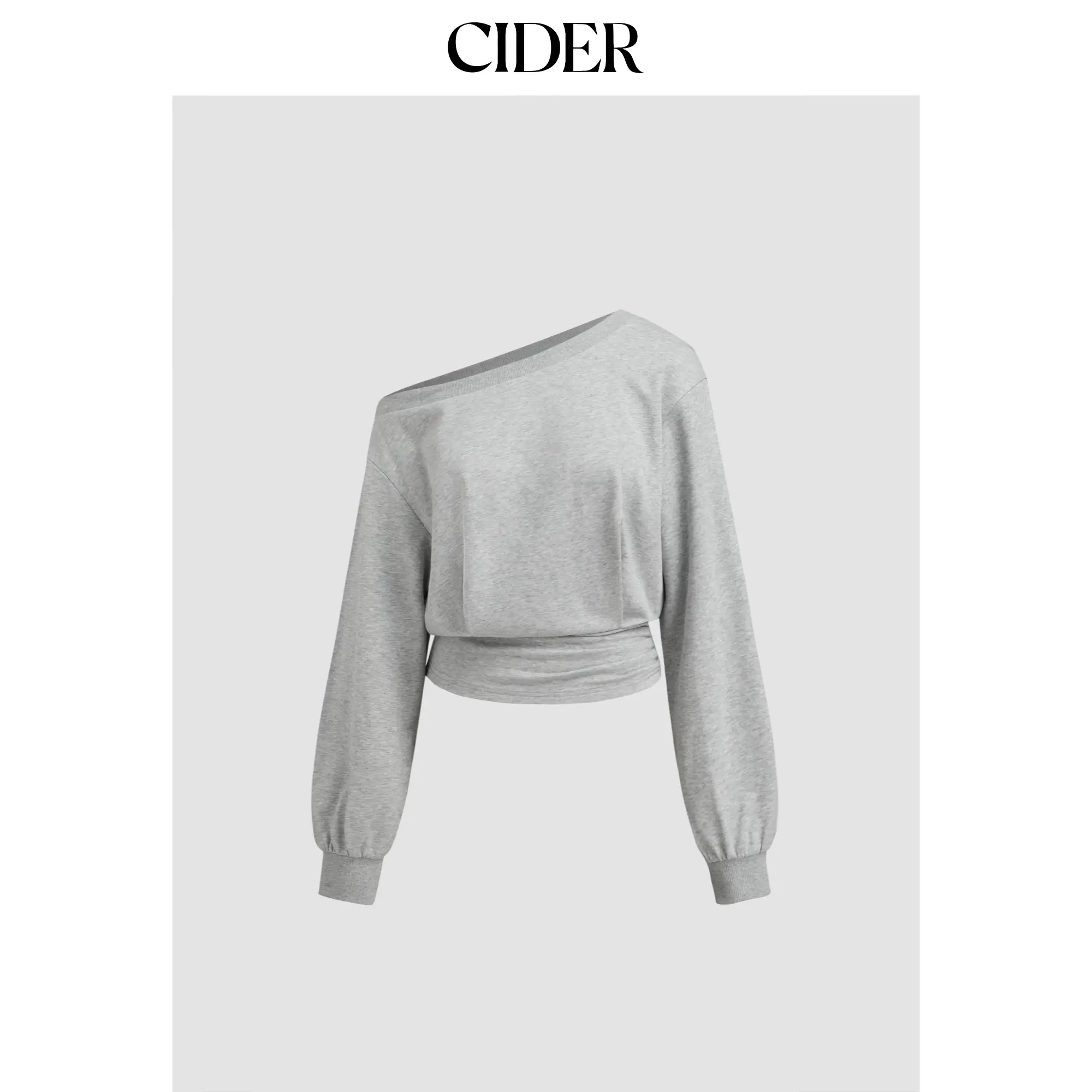 Cider Cotton-blend Asymmetrical Neck Ruched Cinched Waist Sweatshirt SohoChic