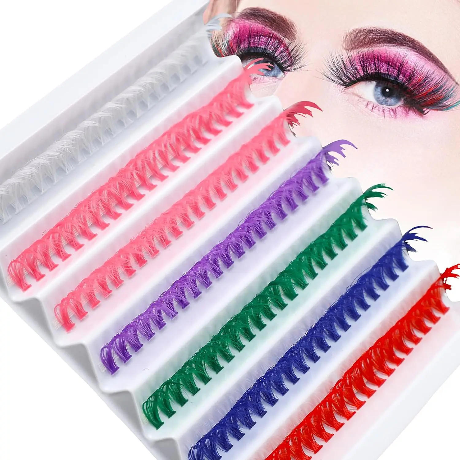 Sibba Colored Lashes Cluster, 14MM Individual False Lashes, Wispy & Curl Eyelashes, DIY Eyelashes Extension at Home, 140Pcs Colorful Cluster Eyelashes,bottom,clusters,bonding,tool,cofier,glueless,thick,eyelash extension,map,cluster magnetic ,cosplay,pack,