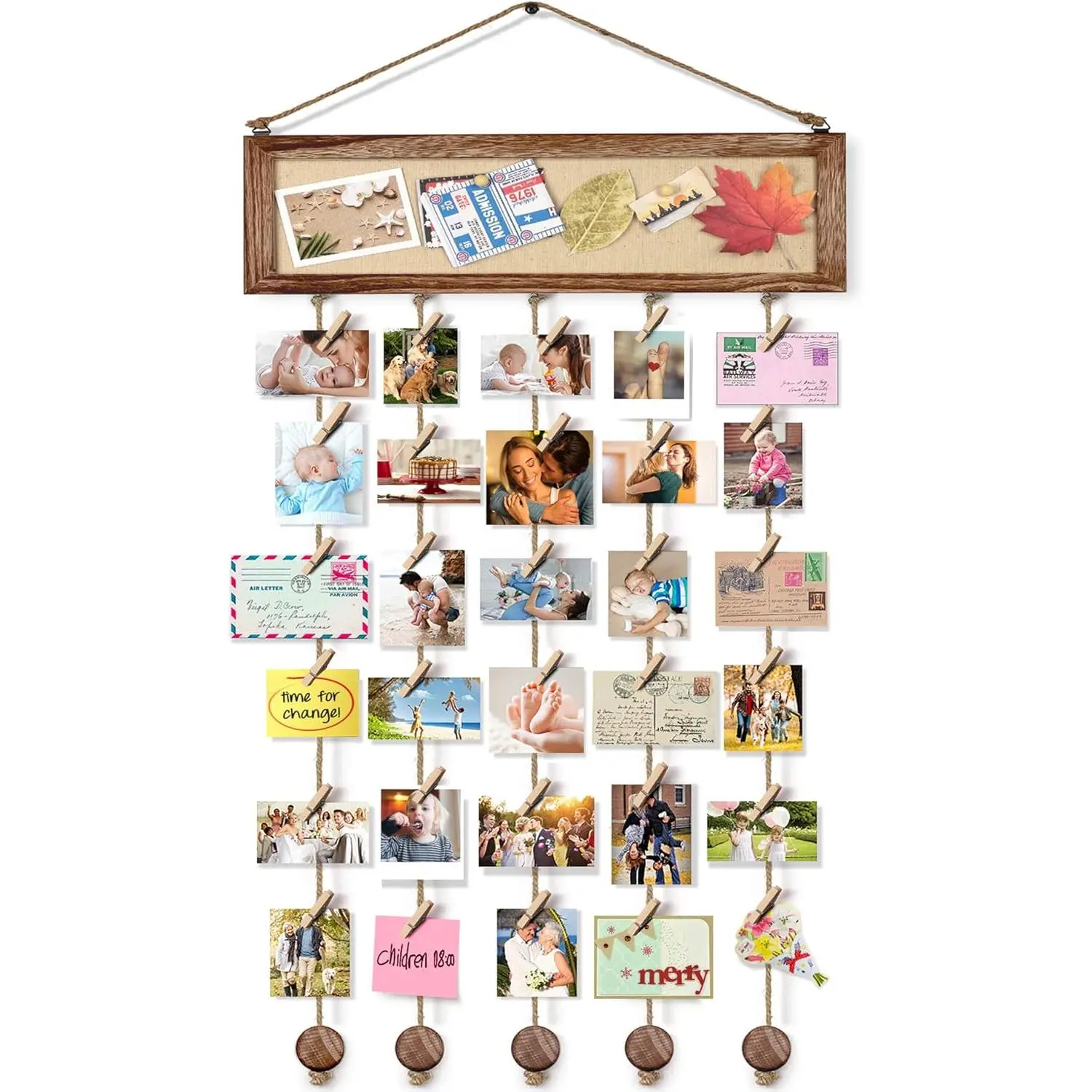 Selfie Photo Collage Frame Wall Decor - Wood Bulletin Board Hanging Organizer with 30 Clips, 6 Pushpins for Halloween, Christmas, Mother's Day, Dorm Room Decor & Postcard Storage (Mobile Phone Selfie Accessory), Postcards