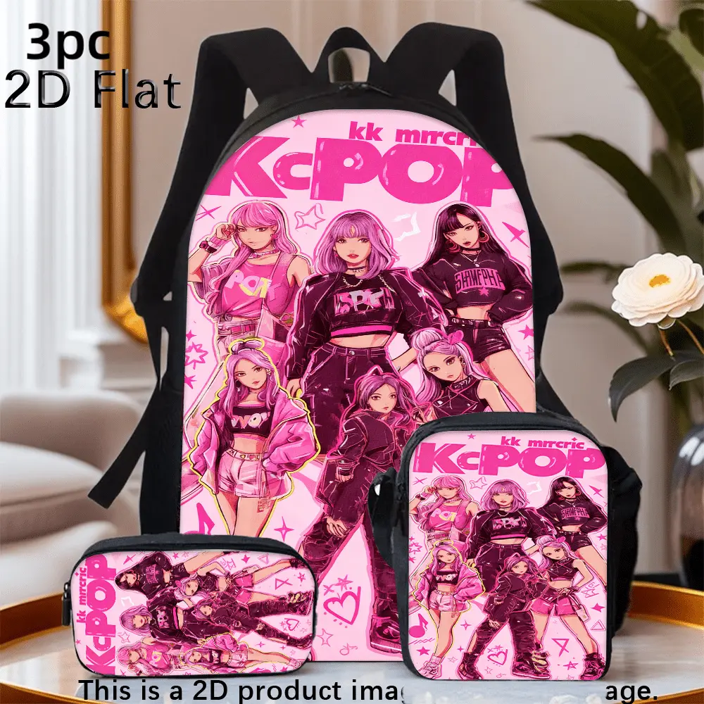 3pcs Travel Bag Luggage Bag  Crew A Casual Polyester Backpack Set Intended for Students. It Consists of a School Bag with a Zipper Closure, a Messenger Bag, and a Pencil Case, and Can Be Cleaned by Hand.