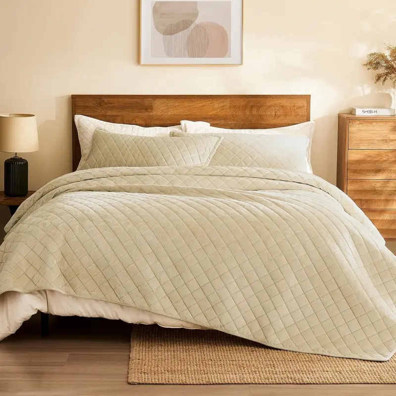 Luxury Velvet King Size 3-Piece Reversible Bedding Comforter Set - Set Includes 2 Pillow Shams, Lightweight Oversized Quilted Coverlet, Breathable Durable, All Seasons Use, Machine Washable, Bedroom Decor