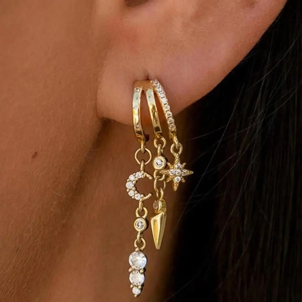 Women's 14K Gold Plated Stylish Earrings - Trendy Triple Huggie, Dainty Dangle, Small Hoop, Long Drop Chain Designs - Tarnish Proof Jewelry, Accessories for Women
