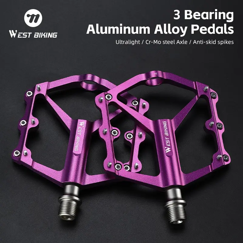 WEST BIKING Aluminum Alloy Widened 3 Bearing Bicycle Pedals Outdoor Sport Cycling Anti Slip Smooth MTB Road Bike Pedals Bicycle Parts with Anti-skid Nails Bicycle Accessories