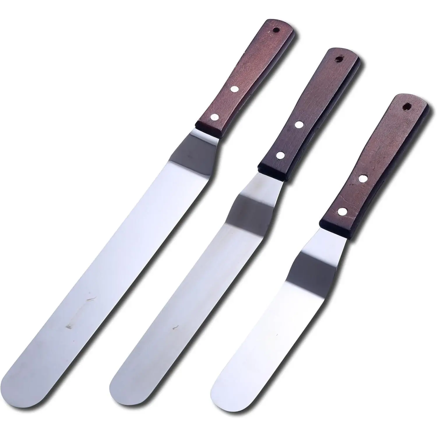 Cake Decorating Angled Icing Spatula Set of 6 8 & 10 Inch Wooden Handle Stainless Steel Offset Frosting Spatulas
