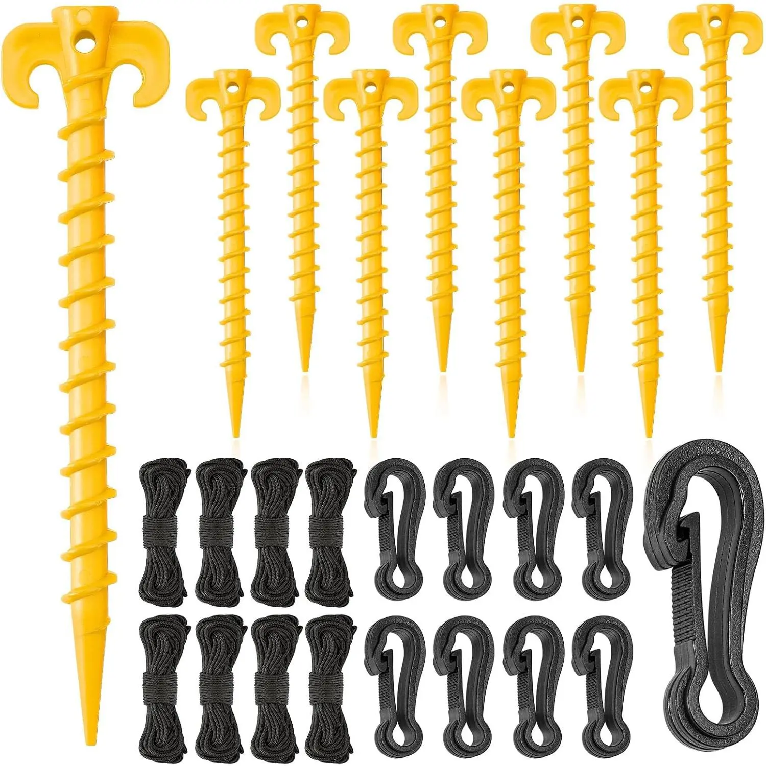 27 Pieces Plastic Inflatable Stakes Set, Include Tent Stakes, Tethers Ropes and Hooks Heavy Duty Garden Yard Stakes for Halloween Christmas Outdoor Decorations (Yellow)
