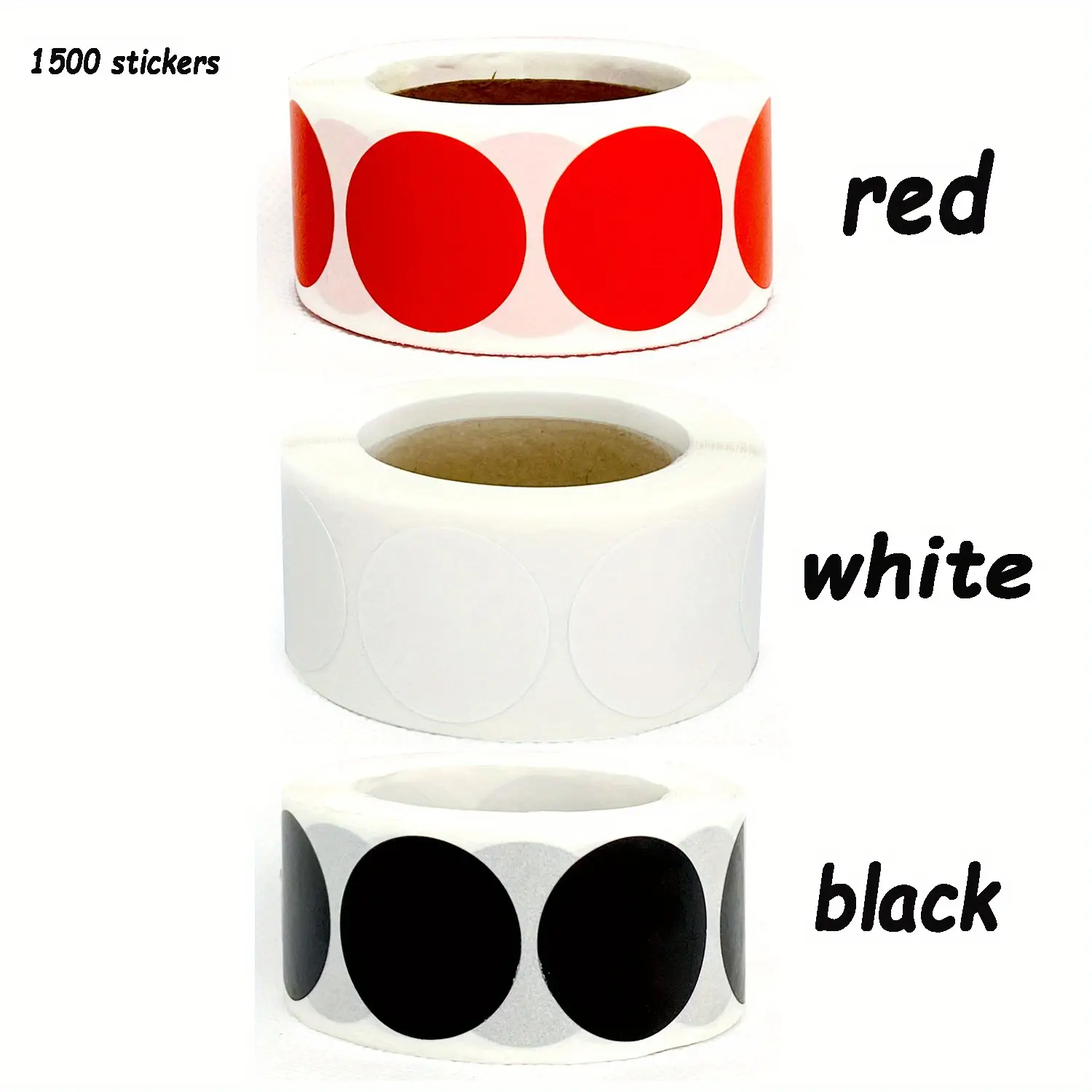 3 Rolls 1500Pcs Color Coding Dot Stickers Solid Round Label Stickers Black Red White Color Circular Stickers Inventory File Classification Marking Tags Office Organization Stickers
