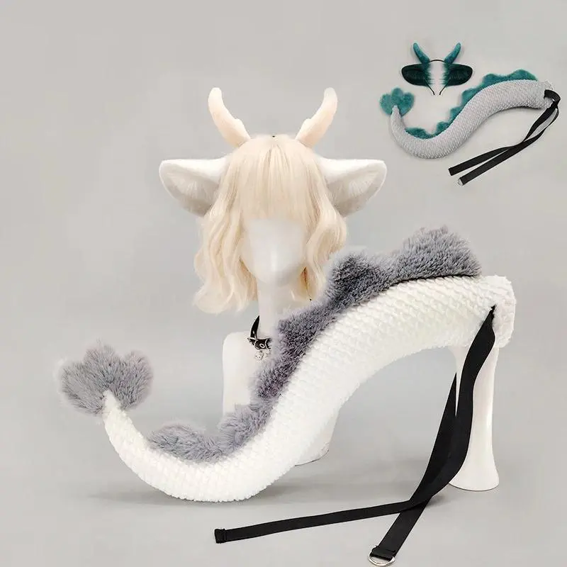 Anime Dragon Tail Cosplay Furry Fandom Ear Headwear Little Dragon Ear Tail Fursuit Halloween Party Carnival Cosplay Costume