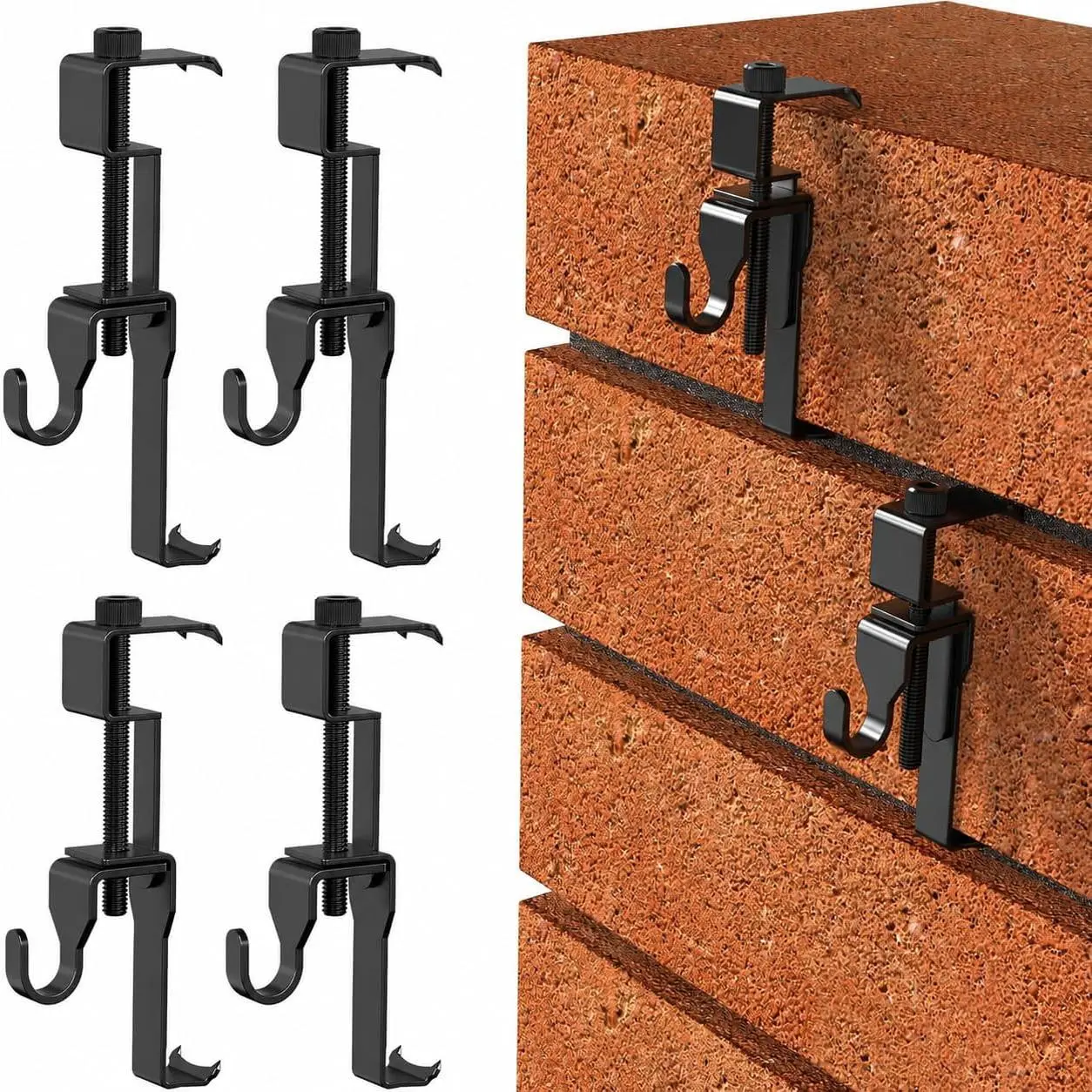 Heavy Duty Brick Clips for  Outdoor Stainless Steel No Drill Brick Hooks Adjustable 1.77-3.14in Picture Hangers (4 PCS)