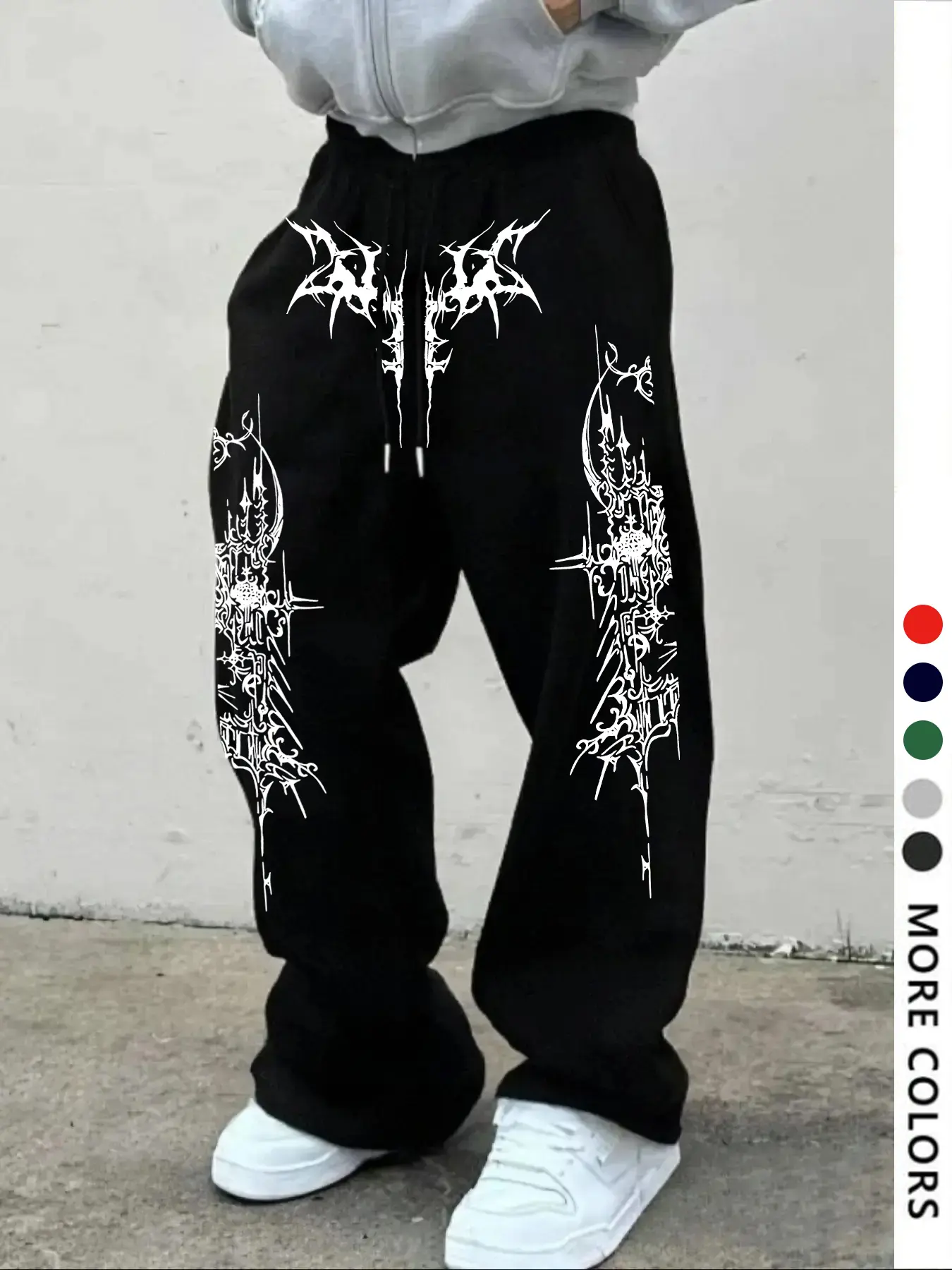 Men's Gothic Wide Leg Sweatpants, Thorn Castle Art Print Graphic, Drawstring Waist, Loose Fit, Casual Long Pants for All Seasons
