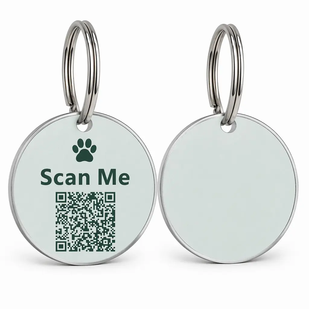QR Pet ID Tag for Dogs and Cats, Stainless Steel Dog Cat ID Tag with Pet Info, Owner Contact and Email Location Notification