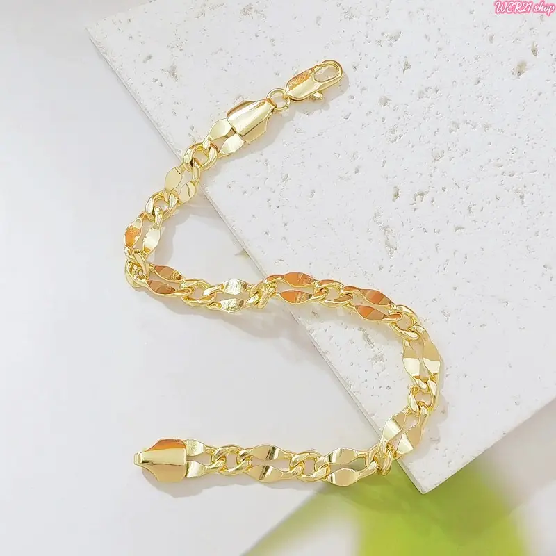 [WER21]14K Gold Plated Solid Cuban Link Bracelet for Men Women, Polished Chunky Curb Chain Bracelet, Classic Hip Hop Stackable Fashion Jewelry Gift for Birthday Anniversary