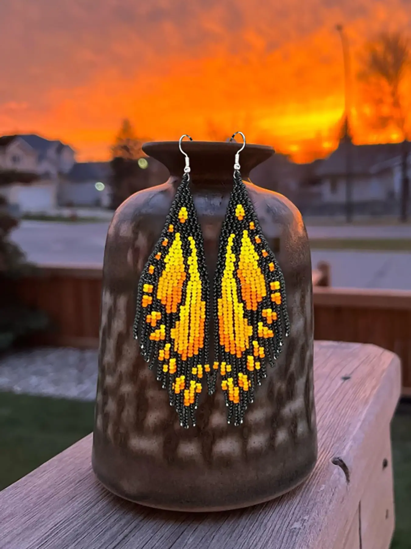 Boho Butterfly Wing Drop Dangly Earrings, Handmade Seed Bead Dangle, Gothic Festival Jewelry, Gift for Women, Halloween, Christmas