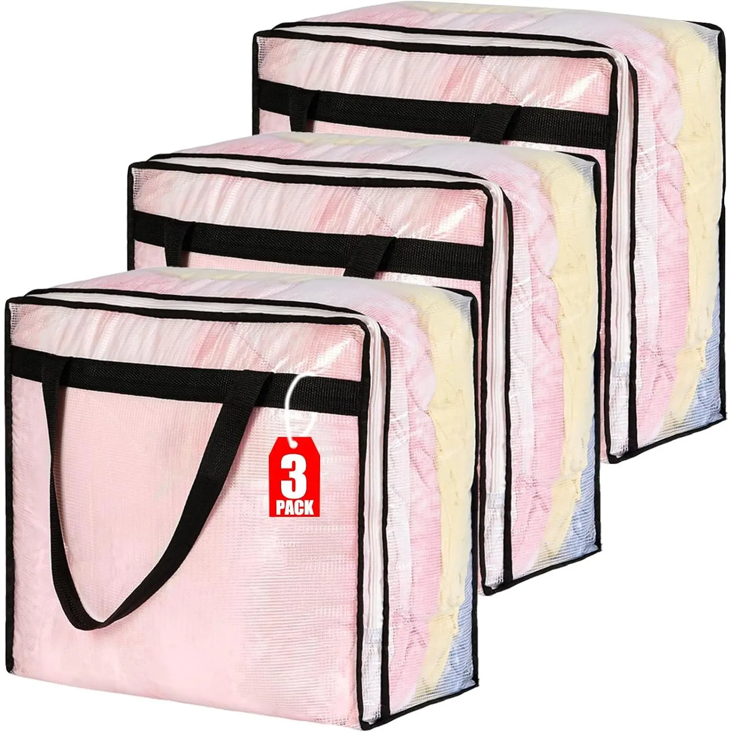 40L Clear Storage Bags for Blanket, Clothes, Comforter, Bedding, Sheet, Pillow - Closet Organizers and Storage Containers, Under Bed Storage Bag with Zipper (Clear, 3 Pack)