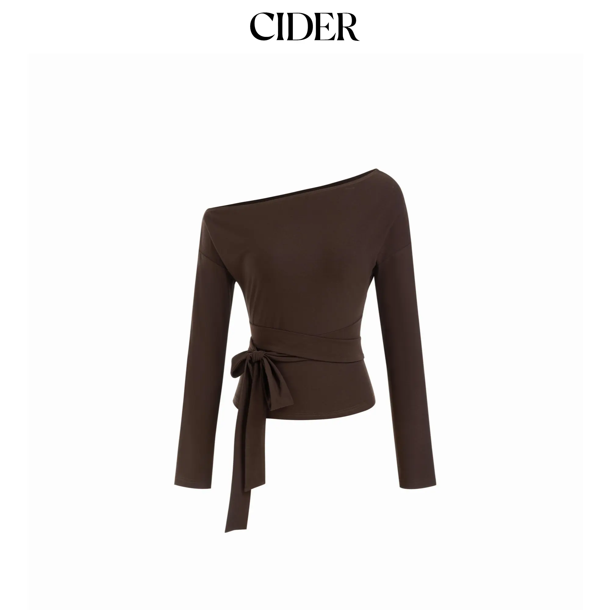 Cider Asymmetrical Neck Belted Long Sleeve Top SummerFinds