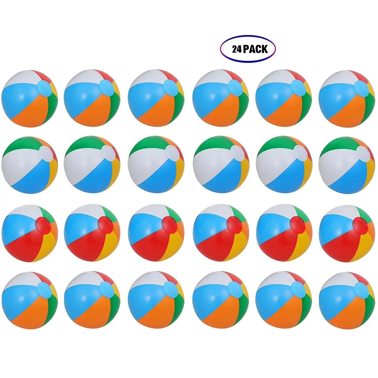 10 Inch Rainbow Beach Balls Bulk - 24 Pack, Inflatable Pool Toys for Summer Parties, Beach Games