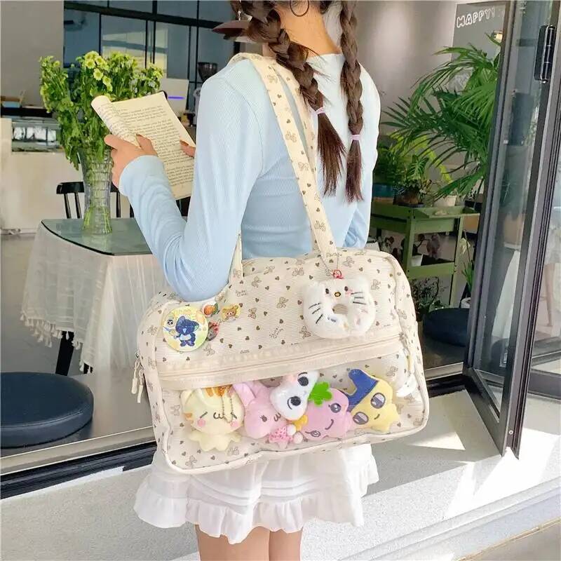 New Y2k Cute Large Capacity Ita Bag Lolita Girls Transparent Bag DIY Badge Display Shoulder Bag Fashion Comic Exhibition Handbag