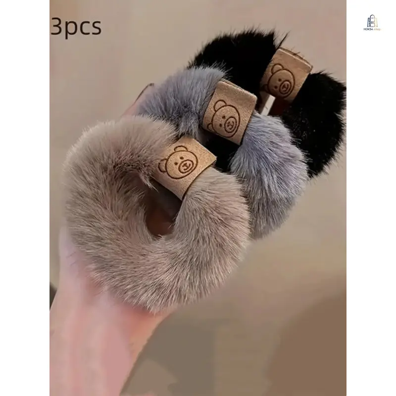 Plush Bear Scrunchies |   3Pcs Autumn Winter Soft Hair Ties, High Elastic Durable Ponytail Holders, Cute Warm Hair Accessories for Daily Buns & Hairstyle Styling