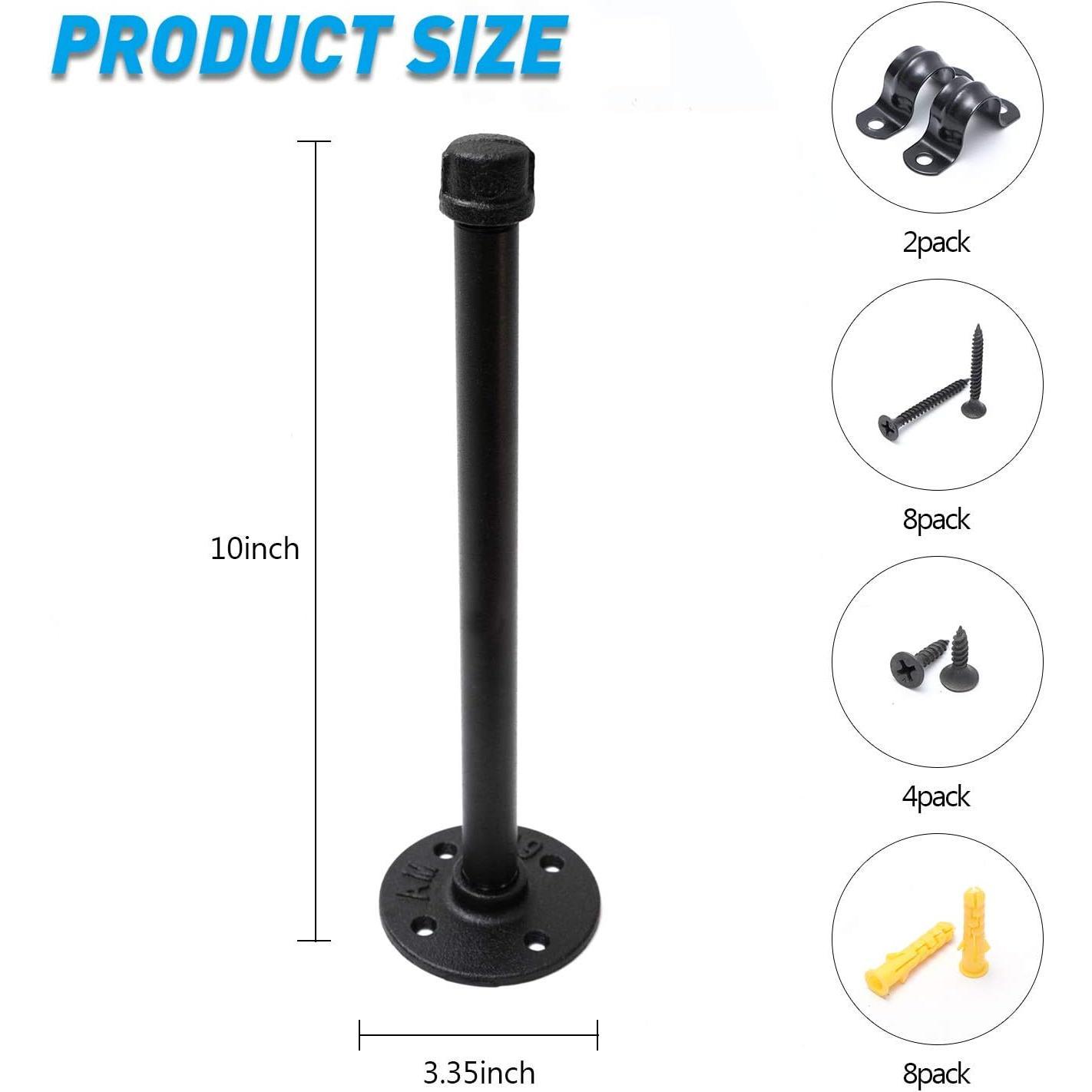 1/2" Industrial Black Iron Pipe Shelf Brackets, Rustic Wall Mounted DIY Shelving Bracket Hanging Custom Pipe Brackets for Floating Shelves (10 Inch, , 2.0)