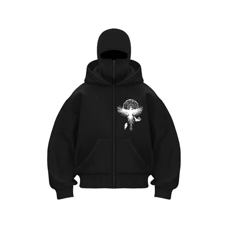 Men'sBalaclavaZipHoodieWinterWarmCasualSweatshirtwithHoodedFaceMaskZipperDesignSportsJacketOutdoorActivities