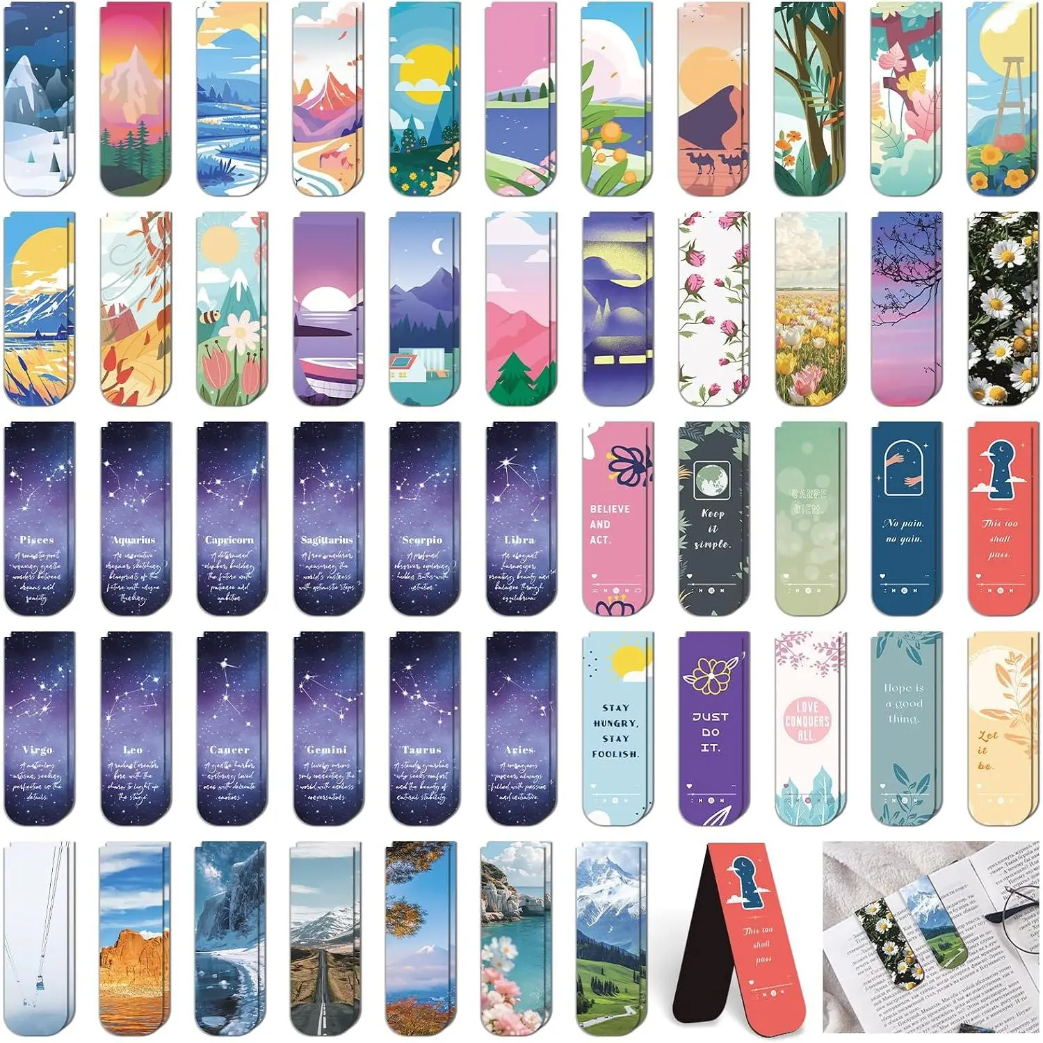 105 count  Bookmarks for , Scenery Bookmarks for Student | 0.8 x 4.7In, 30 Styles, Printing  2 Side, Reading Gifts for ,  to School Gifts for Teacher Classroom Supplies
