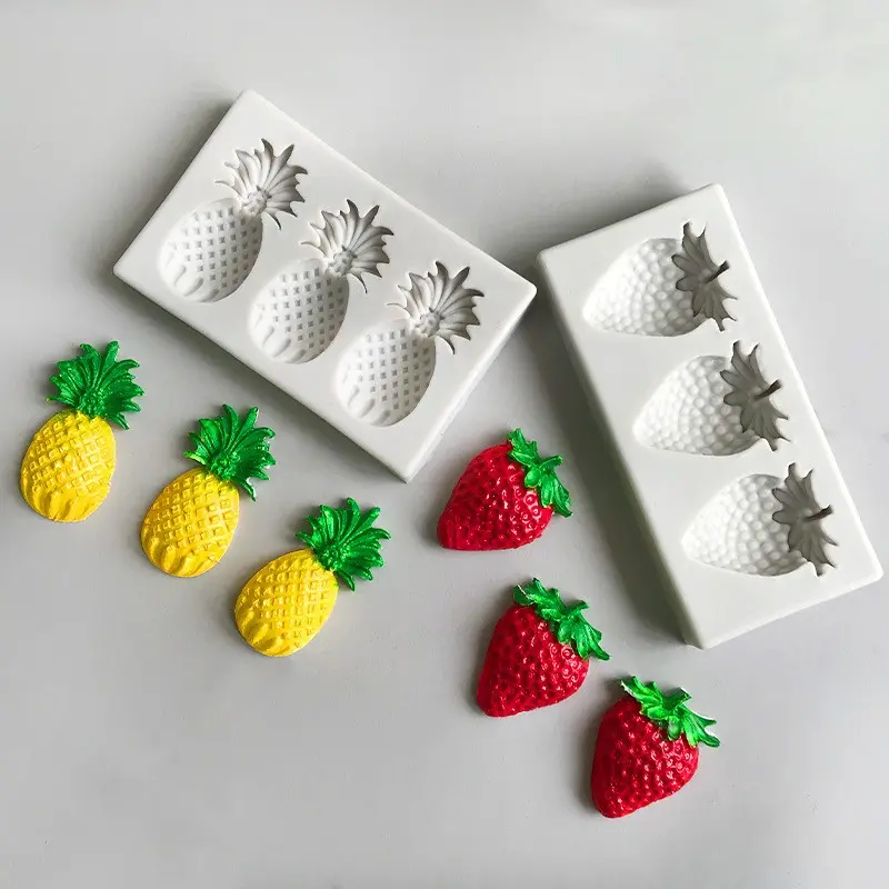 Silicone Fruit Mold Set, Strawberry and Pineapple Shapes, Latex-Free, DIY Baking, Cake Decoration, Chocolate, Fondant, Handmade Soap, Candle Making, Silicone Molds