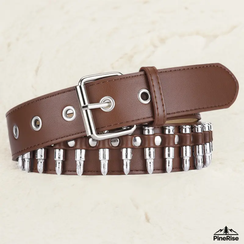 Vintage Bullet Motif Waist Belt with Metal Buckle - Punk Look Unisex Strap, Indoor Leisure & Daily Home Styling Accessory for Leisure & Outdoor Recreation