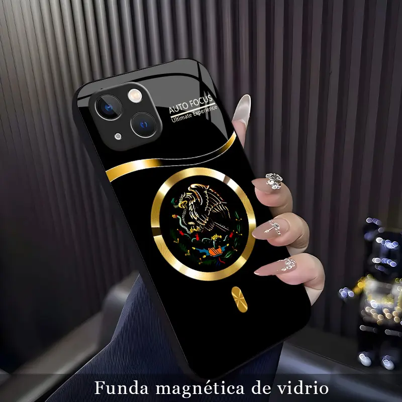 Funda para【iPhone 15】con diseño de águila mexicana estilo tótem étnico, estampado vintage de cultura latina, funda de vidrio magnético con carga MagSafe, antigolpes y resistente al desgaste, estilo étnico unisex-XS9527