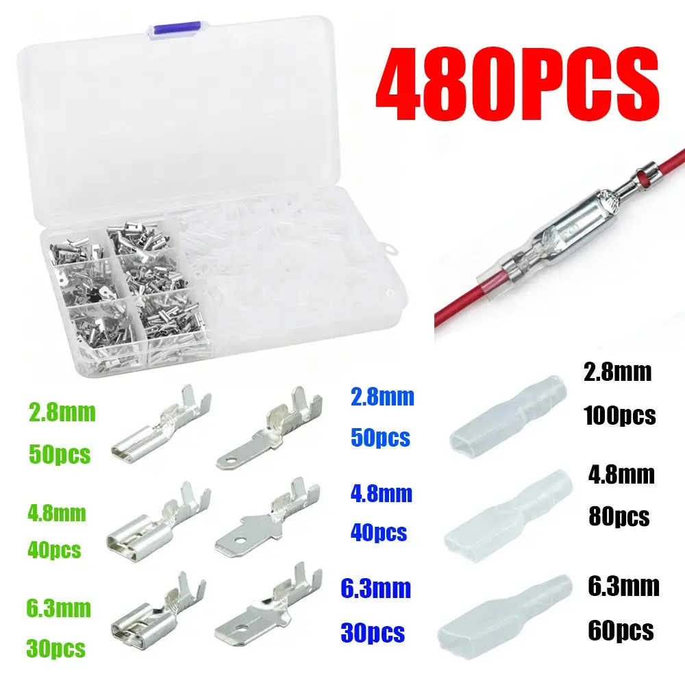 480pcs Brass Silver Color Terminal Blocks, Cold Press Connectors, Plug-In Type, Wire Harness Terminals, Boxed Set, Wiring Connectors Kit