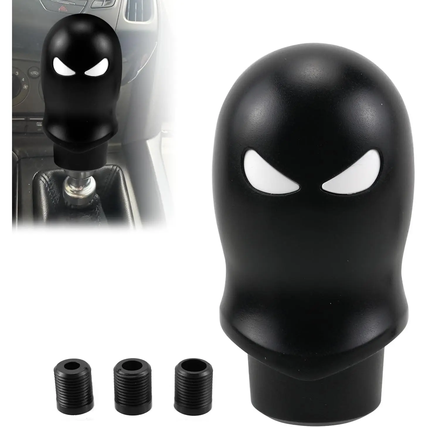 Angry Ghost Gear Shift Knob Weighted Aluminum M8 M10 M12 |   Compatible with manual transmission cars, weighted aluminum design with M8 M10 M12 adapters, black finish.,pedal,,running,board,degree,rotation,wheel,paddle,shifter,trim