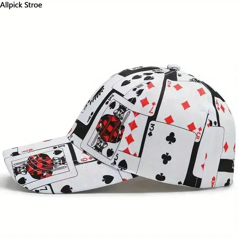 Poker Print Baseball Cap, Unisex Vintage Streetwear Hat, Adjustable & Breathable for All Seasons Outdoor Sports, Everyday Casual Fashion (56-60cm)