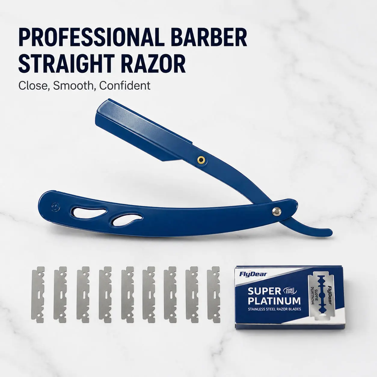 Straight Blue Razors for Men - Professional Barber Straight Edge Razor Kit with 20 Blades, Stainless Steel Barbero Shaver for a Smooth & Precise Shave, Premium Barber Razor for Men's Shaving easy replacement head body sharp handheld razor blade