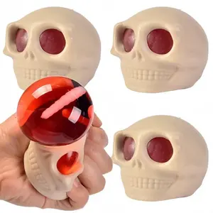 Halloween Stress Balls Squeeze Skull Toys Fidget Decompression Toys Squeeze Skulls with Blood and Maggots Halloween Prank Toys