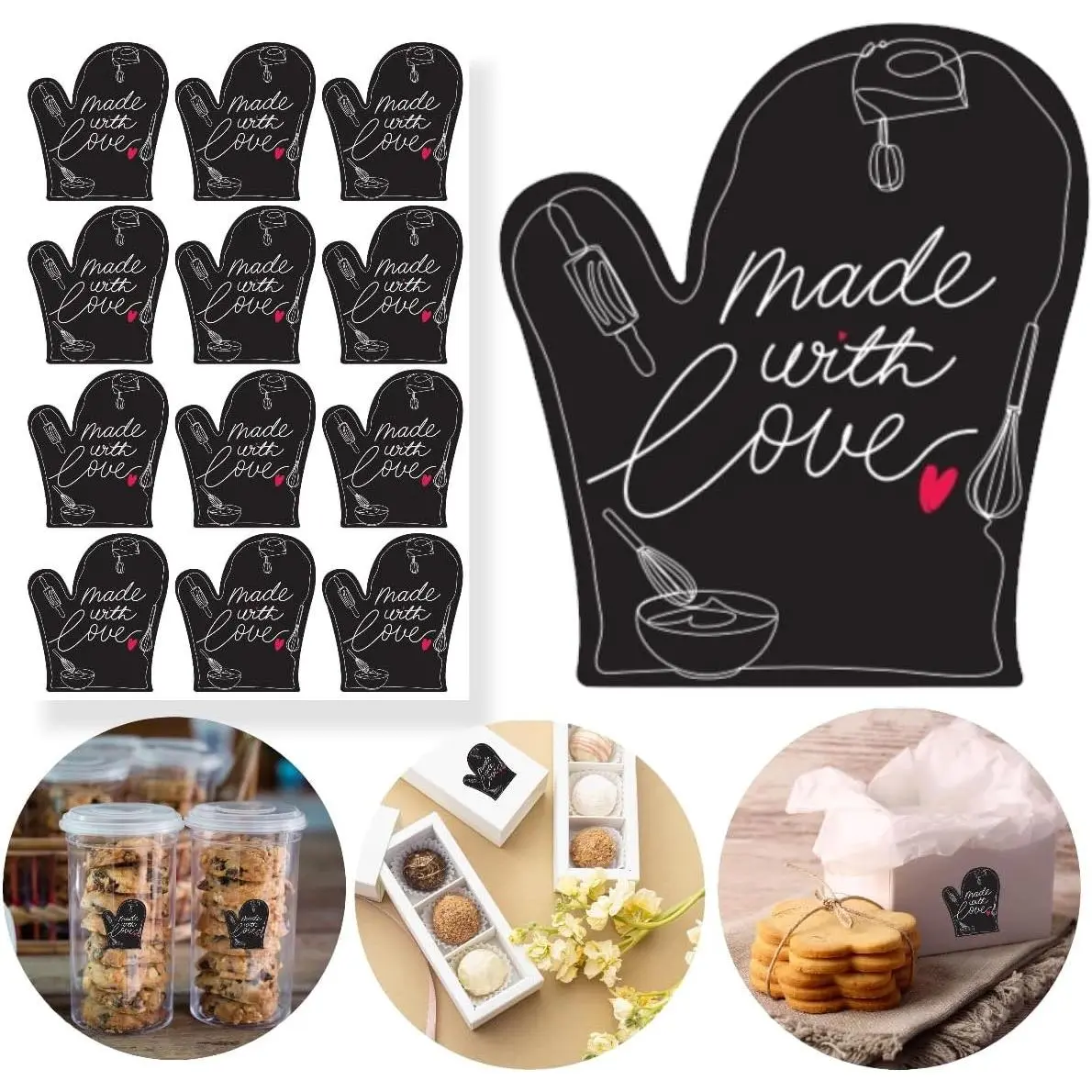 300 count Made with Love Stickers for Homemade Bakery &  Packaging | 2"x1.75" Labels for Cookies, Cake Boxes, Bread, Jars, Bags, Crafts & Small Business Packaging