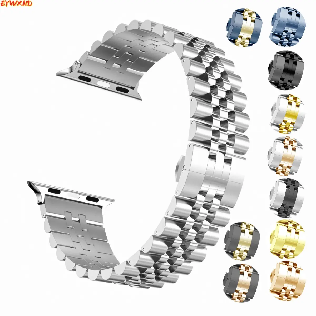 EYWXND Five-Link Stainless Steel Strap Compatible with All Apple Watch Series, Premium Metal Replacement Wristband, Adjustable Durable Elegant Accessories for Business, Daily Commuting and Formal Casual Everyday Apparel