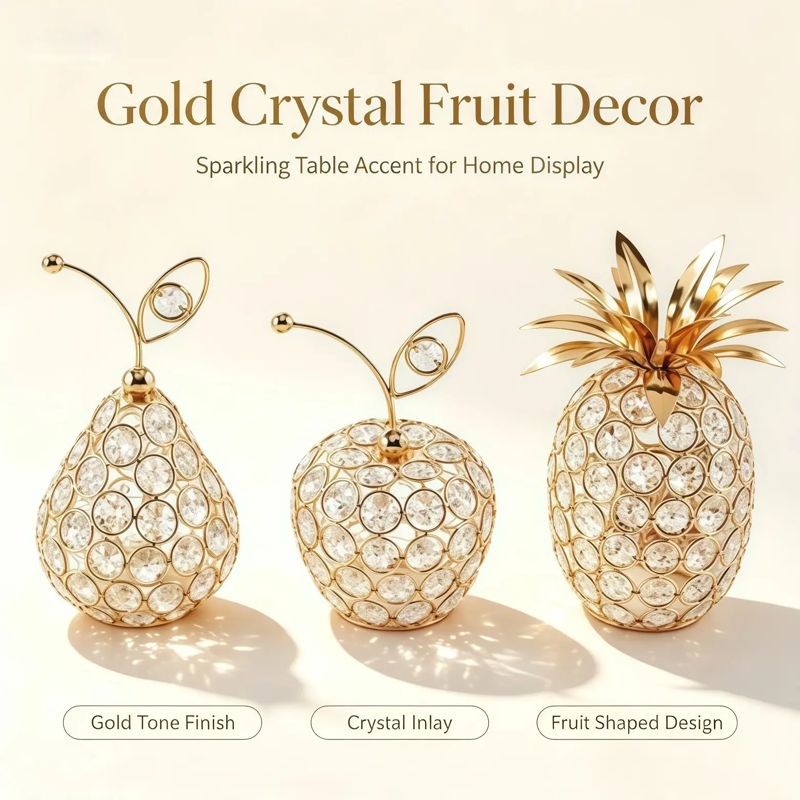 Creative Crystal Craft Decorative Fruit Ornament with Fruit Designs, Living Room Entryway Decor, Table Decoration, Apple, Pear, Pineapple Shapes Home Accent
