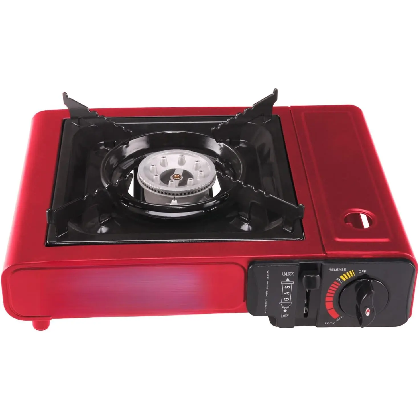 Compact 8500 BTU Portable Butane Stove with Auto Ignition, Safety Lock, for Outdoor Cooking & Camping, Lightweight Gas Stove Burner (Red)