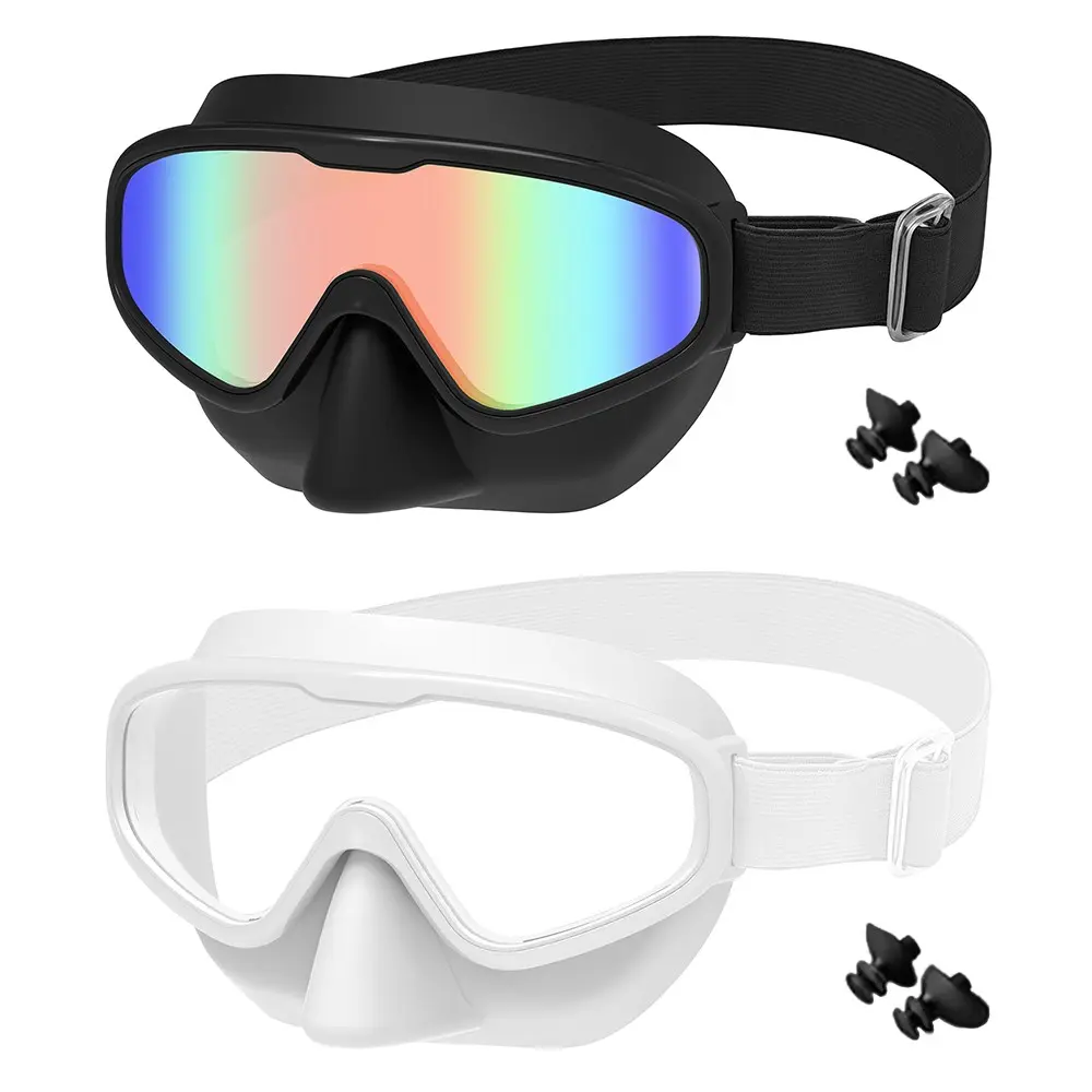 Adult Swimming Goggles with Nose Cover, Unisex, 2-Pack, HD Wide View, Anti-Fog & Leak-Proof