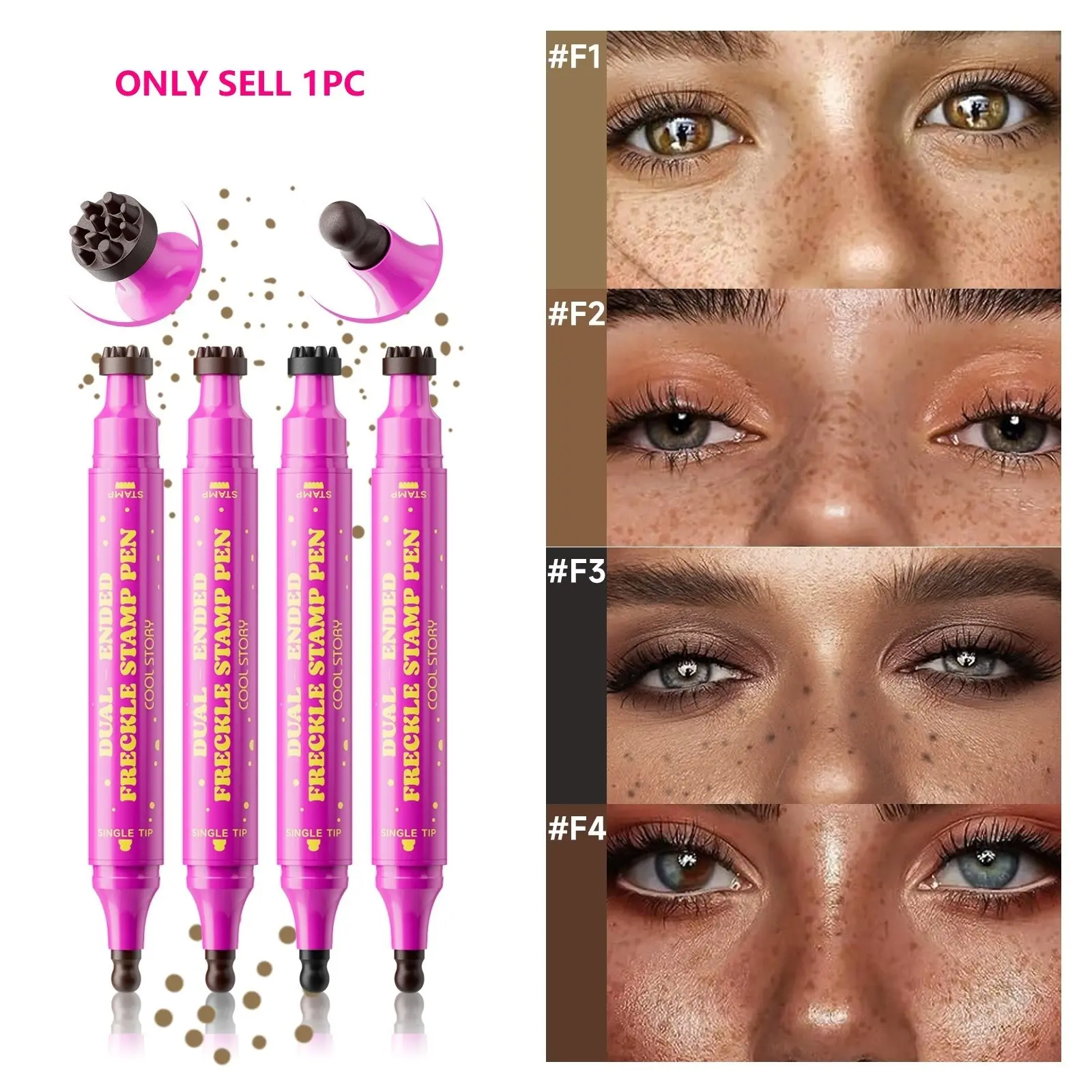 Dual-End Freckle Stamp Pen, Natural Realistic Freckle Makeup Brush, Long-Lasting Waterproof Freckle Marker, 4 Colors for Face Makeup