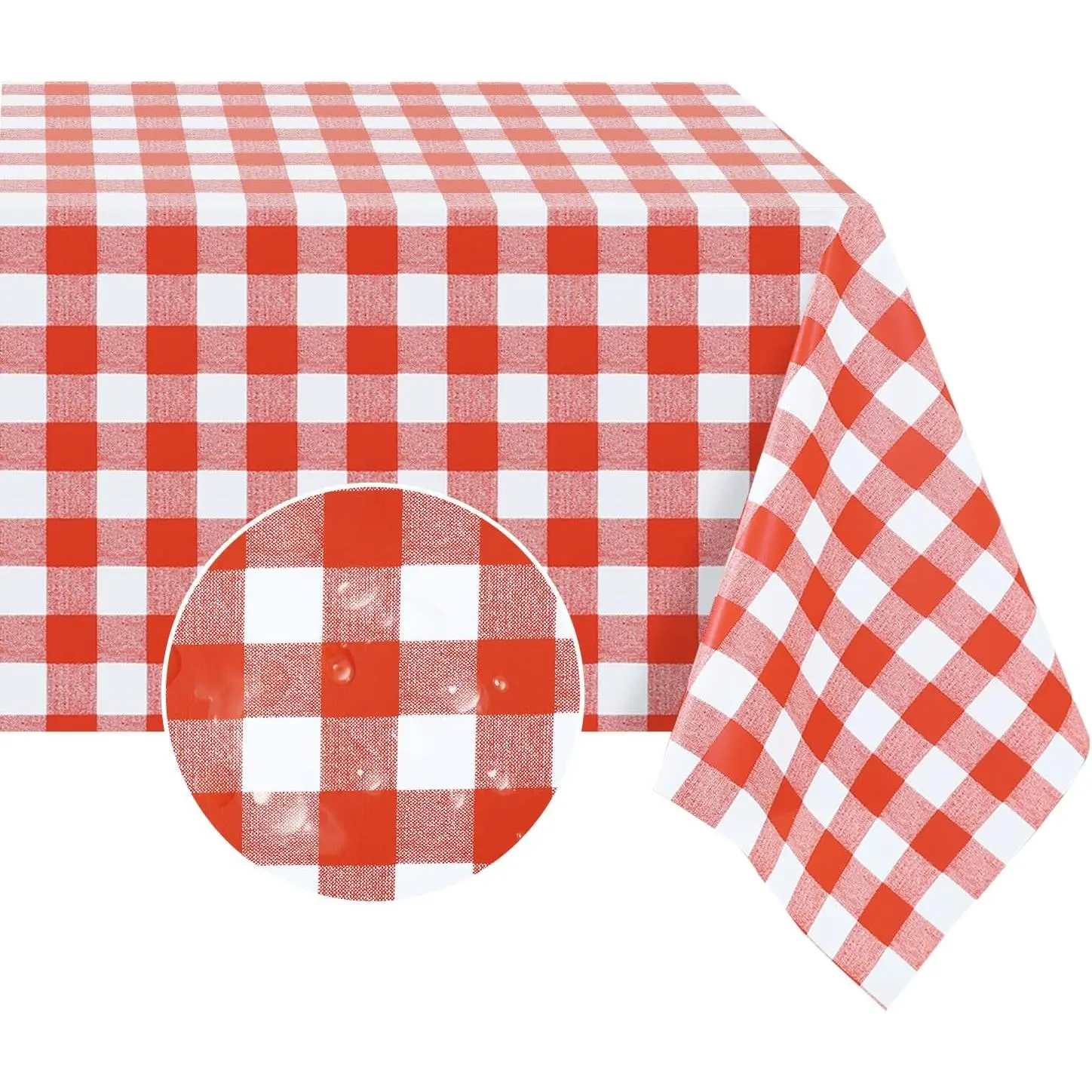 Red and White Rectangle Vinyl Tablecloth - 100% Waterproof Heavy Duty Wipeable Buffalo Gingham Plastic Cover, 54x78 in, for Outdoor Camping, Patio, Table Cover