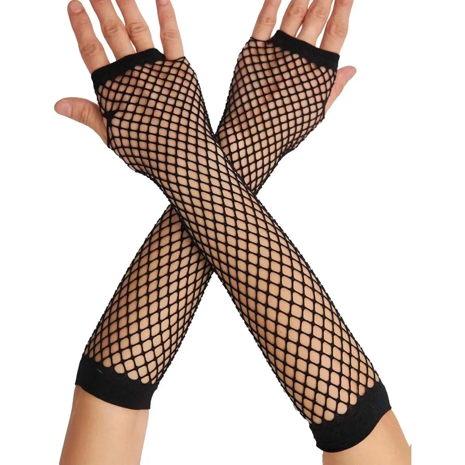 Lone Fishnet Gloves Fingerless For Women Fish Net Arm Sleeve Mesh Emo Goth Punk 80s Scene Accessories Black 85% Polyester