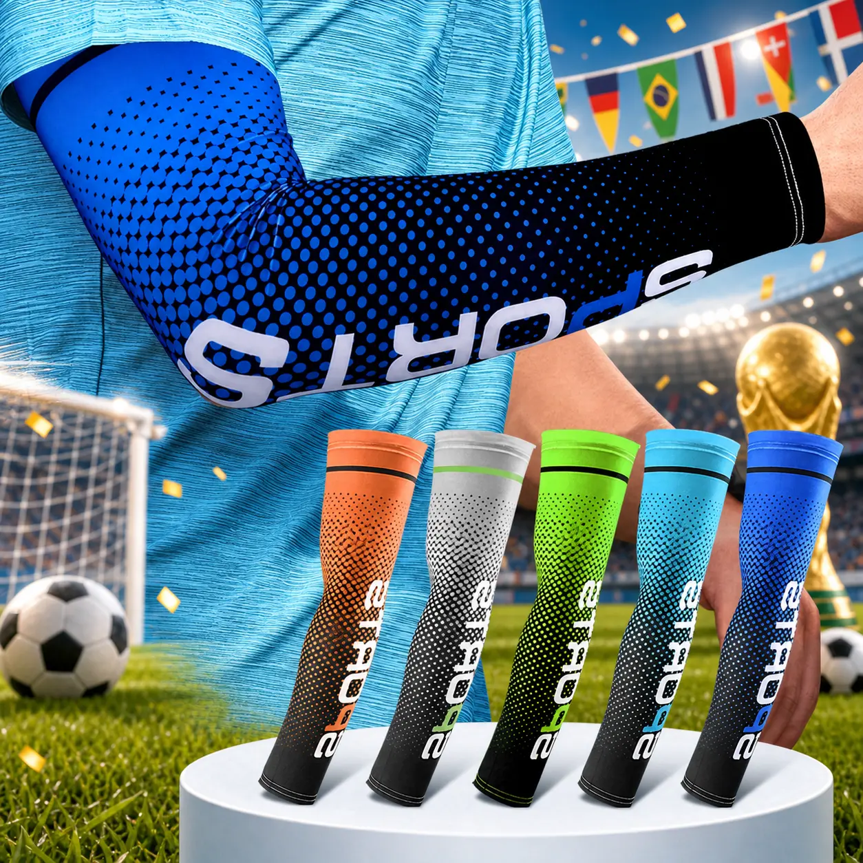 5 Pairs Sports Arm Compression Sleeves, Sun Protection Cooling Arm Covers for Soccer, Running, Cycling & Outdoor Activities, Unisex