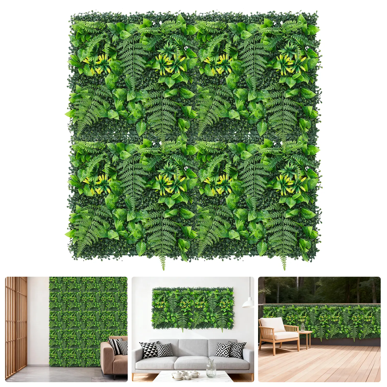 Lifelike Artificial Green Wall Panel – Faux Fern & Grass Leaves – Multi-Layer Privacy Screen for Indoor/Outdoor Home Decor, Party Backdrop, Easy DIY Installation, 50x50cm