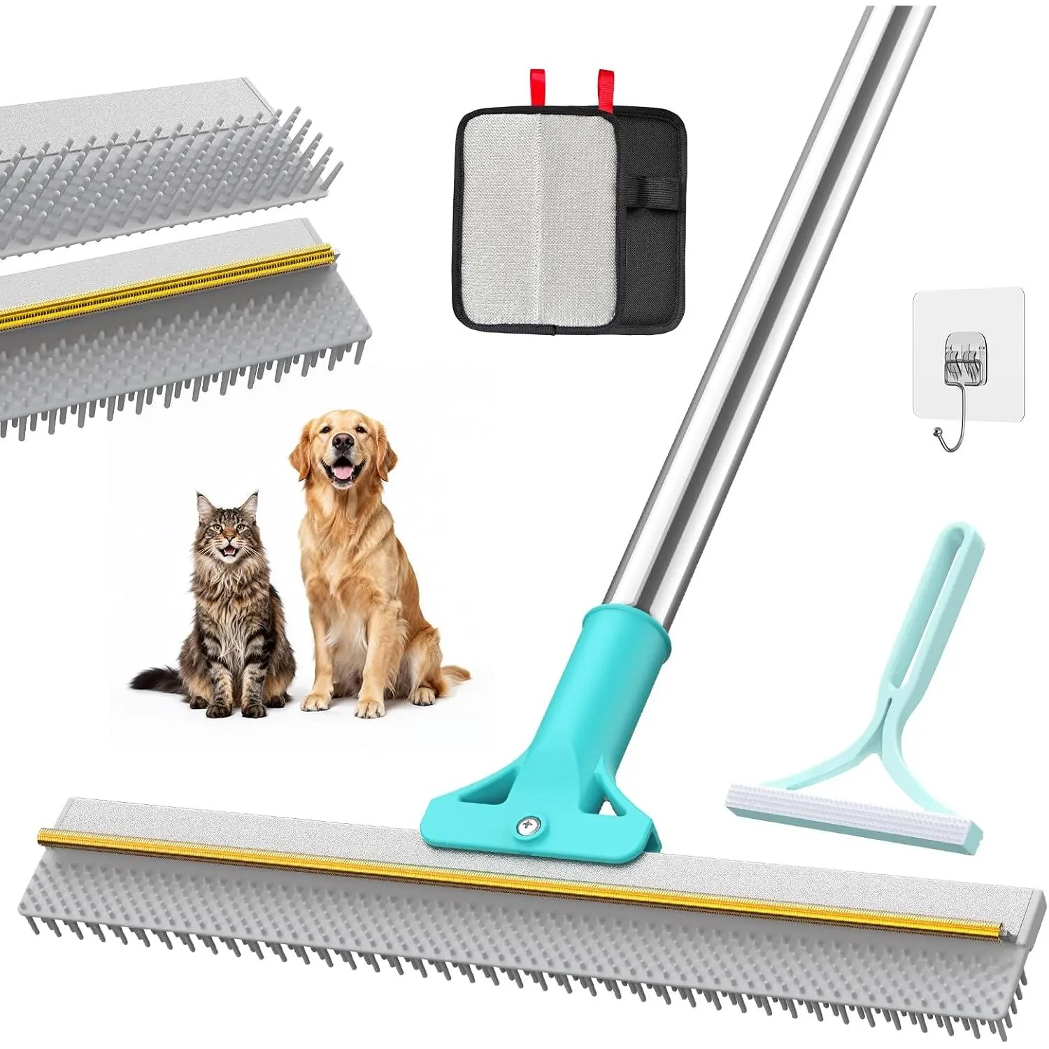 Carpet Rake for Pet Hair Removal, Reusable Carpet Rake, Pet Hair Removal Broom with Extra-Long Thickened Brush, 54" Adjustable Handle, 3 Pcs Pet Hair Removal Tool for Carpet, Sofa & Stairs