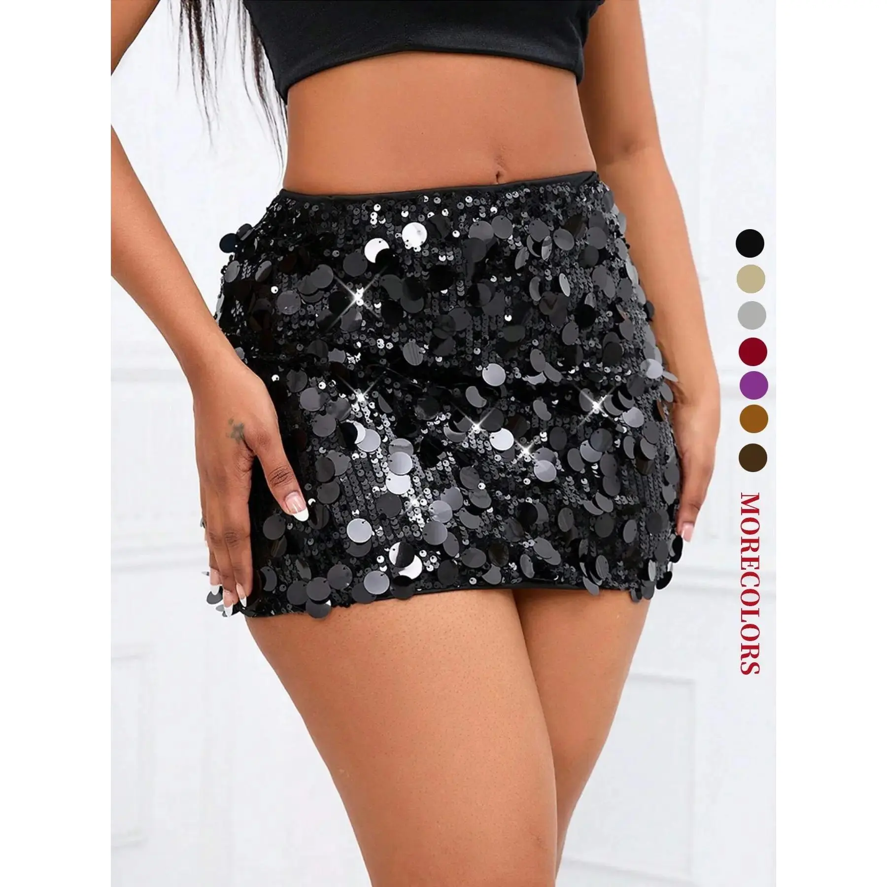 Women's Glitter Sequins High Waist Elastic Waist Mini Skirt, Fashionable Culottes for Party Club Dating, Ladies Bottoms Womenswear for All Seasons