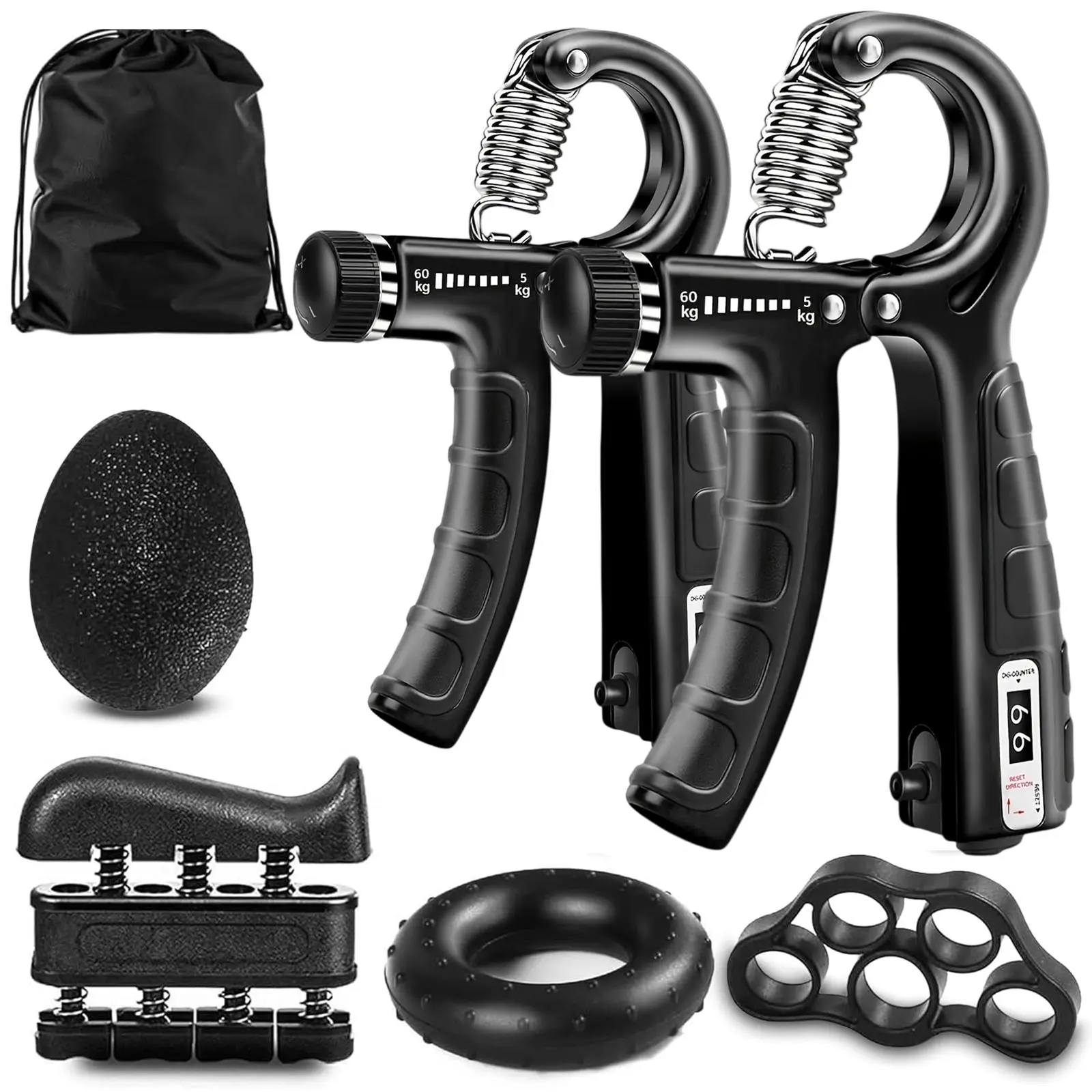 5-in-1 Professional Hand Grip Exerciser Kit - Adjustable Athlete-Grade Gripper, Finger Exerciser, Stress Ball for Forearm Strength Training, Gift for Athletes